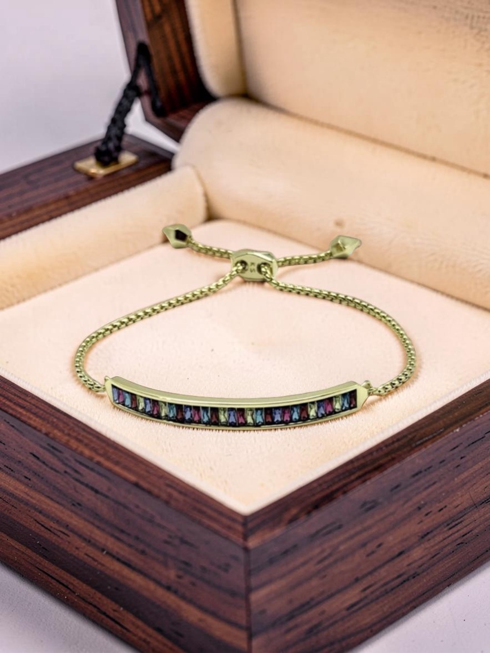 Kendra Scott Jack Gold Tone Multicolor Baguette Slider Bracelet –Adjustable 6–9”